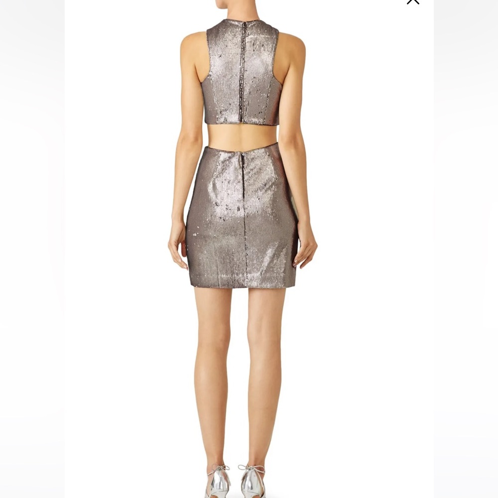 Halston Heritage Sequin Cut Outs Mini Dress Antique Silver Sequins Bodycon sz 8 - Picture 2 of 16